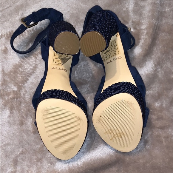 NWOT Aldo Suede Navy Leather Rope Wrapped Platform Chunky Heels Nautical 6 Woven - Picture 6 of 14